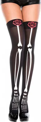 Produktbild von Skelett mit Rose Overknee Strümpfe für Halloween