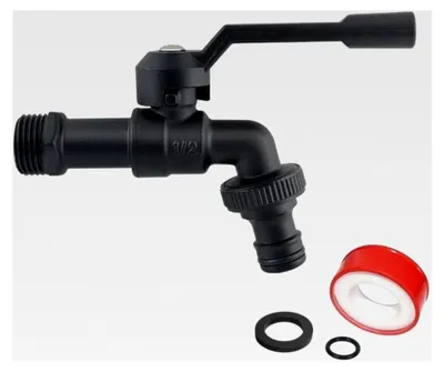 Produktbild von Gartenwasserhahn, Auslaufhahn 1/2 Zoll aus Messing, rost- und frostbeständig, Außenwasserhahn mit Schlauchanschluss, inkl. Rollendichtband, für Garten, Waschmaschine, Regentonne, Schwarz