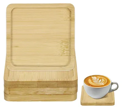 Productafbeelding van Houten onderzetters - Vierkant - Geschikt voor glazen, kopjes en decoratie - 90x90x10 mm - 4 stuks