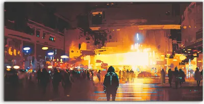 Produktbild von Coloray Acrylbild 140x70  Wandbild Acrylbilder Kunst Mann Straße Futuristische Stadt