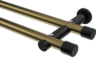 Produktbild von Interdeco Gardinenstange / Vorhangstange Messing Antik / Schwarz, Typ Platon Santo (Kappe) ohne Ringe, 20 mm Ø 2-läufig, 540 cm