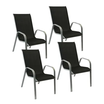 Image de Lot de 4 chaises MARBELLA en textilène noir - aluminium gris