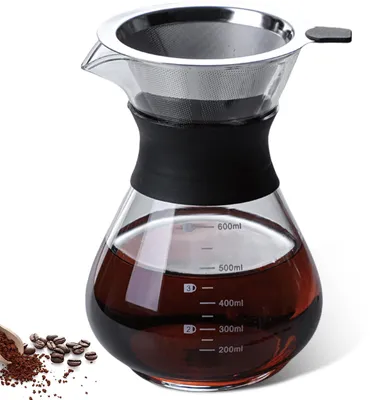 Pour-Over-Kaffeemaschine 600 ml, Glas mit Permanentfilter, manuell