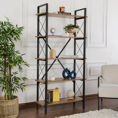 Image de Skye Decor, Elysian - Walnut, Black, étagères à livres, noyer, 90 x 180 x 33,5 cm
