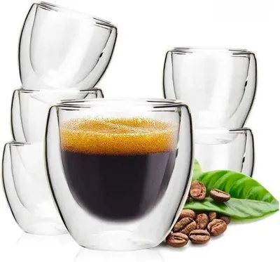Produktbild von Famanu Espressotassen Set aus 6 Doppelwandigem Borosilikatglas - 80 ml
