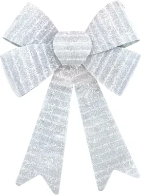 Produktbild von Glitzer Schleife silber weiß mit Fransen 22 x 32cm  1 Stück