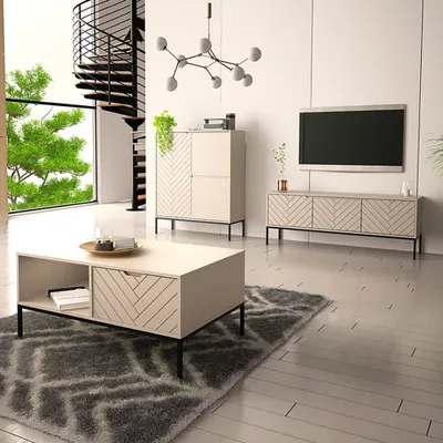 Produktbild von Wohnzimmer Set 3-teilig modern in kaschmir mit gefrästen Fronten ANGERA-140