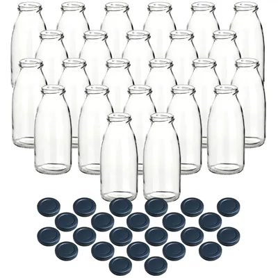 Produktbild von gouveo 24er Set Saftflasche 250 ml mit Schraubdeckel schwarz-matt BS-  Leere Glasflasche 0,25 l mit TO43 Verschluss zum Befüllen