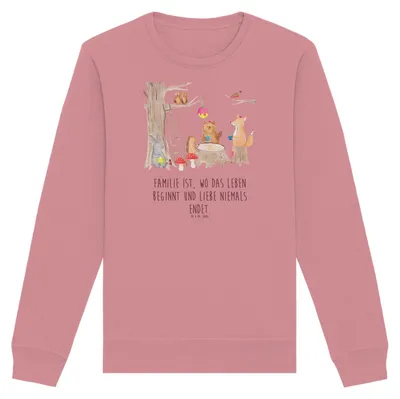 Produktbild von Mr. & Mrs. Panda Baumwoll Sweatshirt Waldtiere Picknick Größe M - Canyon Pink - Geschenk, Wald, Maus, Eichhörnchen, Hase, Pulli, Pullover, Fuchs, Bio, Sweater, Igel