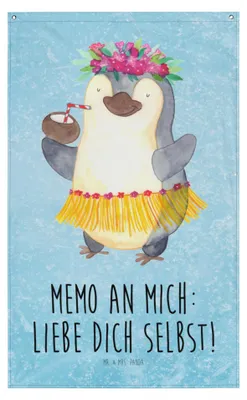 Produktbild von Mr. & Mrs. Panda Wandteppich Pinguin Kokosnuss - Eisblau - Geschenk, Tapisserie, Urlaub, Wandbild, Hawaii, Ferien, Boho, Gobelin, Aloha, Tapestry