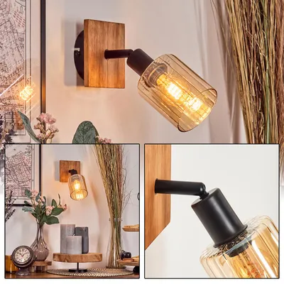Produktbild von Acqui verstellbare Wandlampe aus Holz/Metall/Glas in Naturfarben/Schwarz