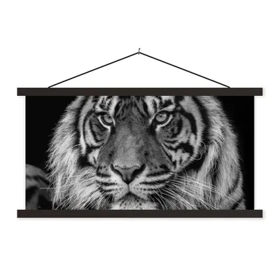 Produktbild von MuchoWow® Textilposter Tierprofil Sumatra-Tiger in Schwarz und Weiß 60x30 cm mit schwarzem Rahmen - Textilien