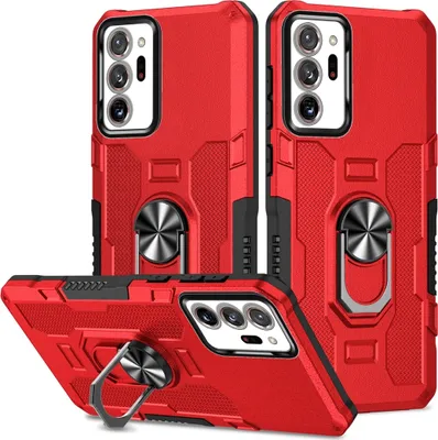 Produktbild von Galaxy Note 20 Ultra Hülle, Dual Layer Robuste Rüstung Ringhalter Ständer Schutzhülle für Samsung Galaxy Note 20 Ultra 5G Rot