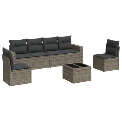 Immagine prodotto di vidaXL Set di divani da giardino 7 pezzi con cuscini in polirattan grigio