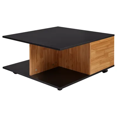 Produktbild von WOHNLING Design Couchtisch 70x70 cm Anthrazit / Sandeiche Wohnzimmertisch mit 2 Schubladen Sofatisch mit Rollen Tisch mit 2 Fächern