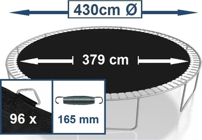 Produktbild von walexo Sprungtuch Sprungmatte incl. Federspanner für Trampolin Ø 430 cm 96 Ösen (Federn 16,5 cm)
