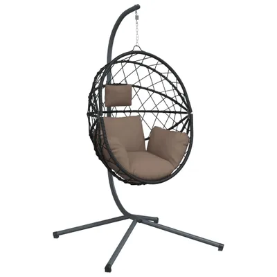 Produktbild von Hängesessel Ei-Design mit Ständer Taupe Rattan und Stahl