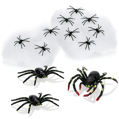 Produktbild von com-four® 14-teiliges Deko-Set für Halloween - Spinnennetz mit 12 Deko-Spinnen