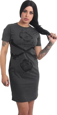 Produktbild von Yakuza Damen Rose Cross Casual T-Shirt Kleid, Anthrazit Meliert, XS