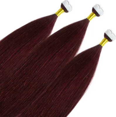 Immagine prodotto di hair2heart Premium Mini Tape Extensions Capelli Umani - 12 strisce 60cm Borgogna