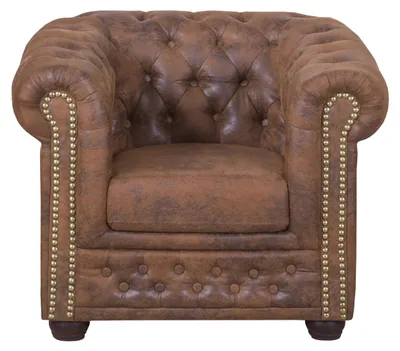 Produktbild von Chesterfield Sessel 1 Sitzer in Mikrofaser Vintage braun Couch Polstersofa Sofa
