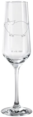 Produktbild von Mr. & Mrs. Panda Glas Einhorn Schwein - Transparent - Geschenk, Spaß, Bauer, Sektglas mit Gravur, Einhörner, Sektflöte, Spruch, Englisch, Unicorn, Champagnerglas