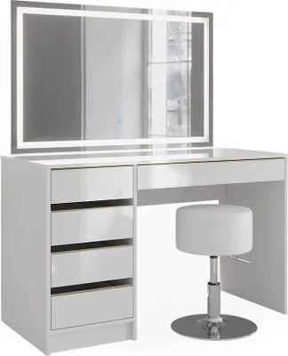 Produktbild von Schminktisch Vicco Sherry Weiß/Gold 120 cm mit LED-Spiegel und Hocker, Model 47708