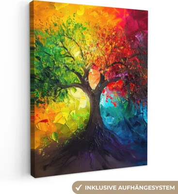 Produktbild von MuchoWow® - Leinwandbilder - Baum - Bunt - Modern - Abstrakt, Wandbild, Wanddeko Bilder Wohnzimmer, 90x120 cm