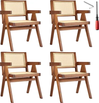 Four chairs arranged in a 2x2 grid, with a screwdriver and hex key in the top right corner.