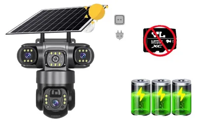 Immagine prodotto di Telecamera, alimentata a energia solare, con sistema a tre lenti. Solo telecamera, senza scheda. Solo telecamera, senza scheda