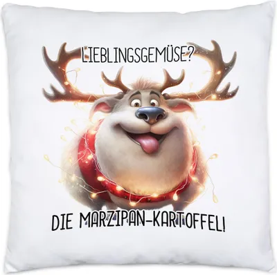 Produktbild von Lieblingsgemüse Marzipankartoffel Lustiges Rentier Julklapp Geschenk Kissen Inkl. Füllung Lichterkette Adventsgeschenk