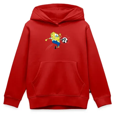 Produktbild von Spreadshirt Spongebob Schwammkopf Kickt Einen Fußball Kinder Premium Hoodie, 122/128 (6 Jahre), Rot