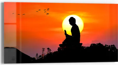 Produktbild von DEQORI Glasbild Echtglas 60x30 cm 'Buddha im Sonnenlicht' Wandbild Bild modern Deko