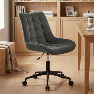 Produktbild von Drehstuhl VASILO mit Cordstoff, Schwarz - Schreibtischstuhl höhenverstellbar mit Stoffbezug, bequem gepolstert, Metallgestell mit 5 Doppelrollen für Schlafzimmer, Büro oder Homeoffice