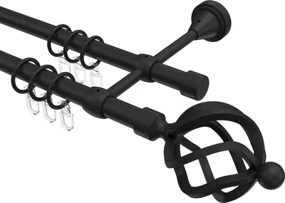 Produktbild von Interdeco Gardinenstange / Vorhangstange Schwarz, Typ Primus Paolo (Schmiedekugel), 16 mm Ø 2-läufig, 100 cm