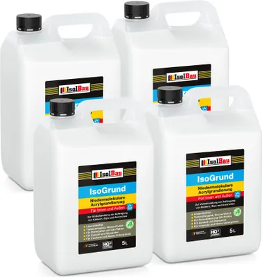 Produktbild von Isolbau IsoGrund Grundierlösung - 20 L Niedermolekulare Acrylgrundierung für Innen & Außen - Für professionelle Grundierung