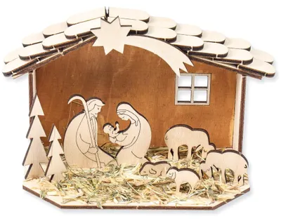 Produktbild von Krippenspiel Steckbausatz Holz Stall Figuren & Schindeln