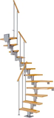 Produktbild von Dolle Mittelholmtreppe Dublin 1/2 gewendelt aus Buche lackiert 71 cm breit für GH 240–292 cm UK Metall Perlgrau mit Einzelstabgeländer