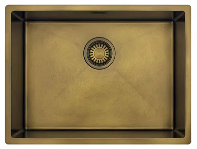 Produktbild von Pure.Sink Luxion PVD Antik Bronze Spülbecken 55x40 cm Unterbau, flach eingebaut und aufgesetzt mit Bodenrost PLX5540-64
