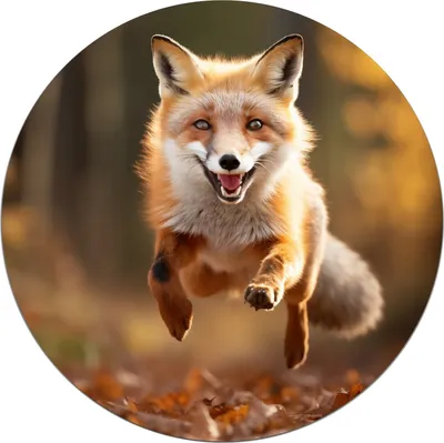 Produktbild von Wallario Premium Glasbild, freischwebende Optik, kräftige Farben, rund 50cm Durchmesser, Motiv Rennender Fuchs