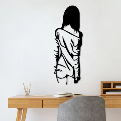 Produktbild von Wallity, Woman With Loose Dress, Dekoratives Wandaccessoire aus Metall, 100 % METALL, Schwarz, 120 x 29 cm