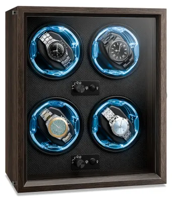 Produktbild von Klarstein Uhrenbeweger für Automatikuhren, Automatik-Uhrenbeweger für 4 Uhren, Automatikuhr Uhrenbeweger mit Acryl-Tür, Automatischer Uhrenbeweger, Blaue LEDs, Watch Winder mit 4 TPD Einstellungen
