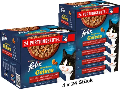 Produktbild von FELIX Sensations Gelees Katzenfutter nass in Gelee, Sorten-Mix, 4x24x85g (4x24x85g)