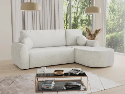 Produktbild von Ecksofa Jazz mit Schlaffunktion und Bettkasten - Bouclé-Stoff - L-Form Couch, Polstersofa, Schlafsofa, Sofagarnitur, Bettsofa (Weiß (Coral 70), Ecksofa Rechts)