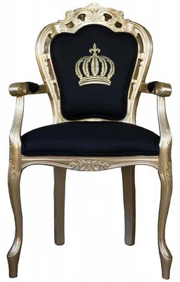 Produktbild von Pompöös by Casa Padrino Luxus Barock Esszimmerstuhl mit Armlehnen Schwarz / Gold - Pompööser Barock Stuhl designed by Harald Glööckler