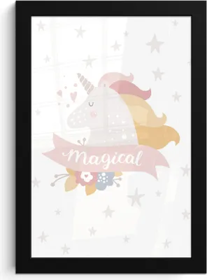 Produktbild von MuchoWow® MuchoWow® Gerahmtes Poster Einhorn - Zitat - Magie - Rosa - Mädchen - Baby - Mädchen 20x30 cm - Poster mit zchwarzem Bilderrahmen - Drucken - Bilder Poster im Rahmen