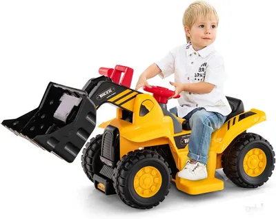 Produktbild von DREAMADE Bagger zum draufsitzen, Elektro Sitzbagger mit Internem Stauraum, Kinderbagger mit Basketballkorb & Sound-Tasten & 3 Bällen