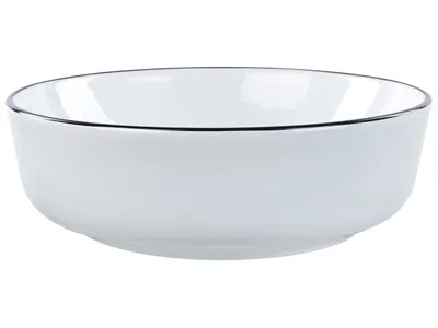 Produktbild von BELIANI Waschbecken Weiß Keramik Rund ⌀ 42 cm mit Schwarzem Rand ohne Überlauf ohne Ablaufgarnitur Bad Waschschale Waschtisch Aufsatzwaschbecken