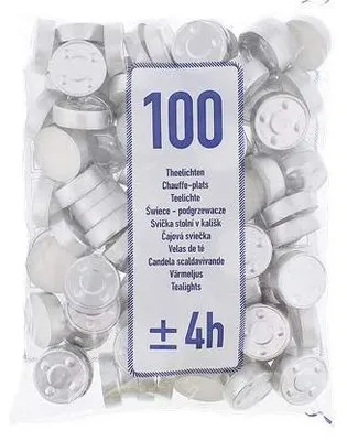 Teelichter 100 Stück, Brenndauer ca. 4 Stunden, Weiß, Vorteilspack