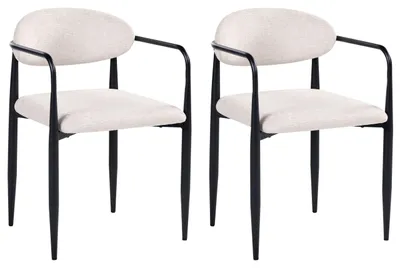 Produktbild von BELIANI Esszimmerstuhl 2er Set Hellbeige Stoff Gepolstert mit Armlehnen Geschwungene Rückenlehne Schwarzes Metallgestell Moderne Küchenstühle Stuhlset